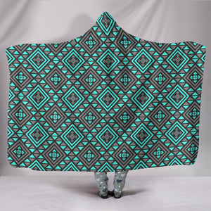 Boho Seamless Blue Pattern Hooded Blanket