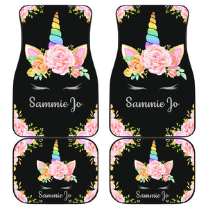 Sammie Jo - Personalized Unicorn Front And Back Car Mats (Set Of 4)