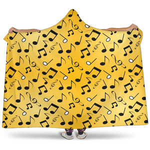 Yellow Music Notes Hooded Blanket Cosy Style