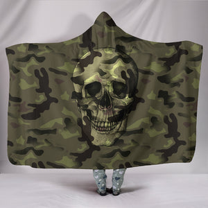 Camo Skull Camouflage Hooded Sherpa And Microfiber Blanket With Hood