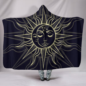 Bohemian Hand Drawn Sun and Moon Hooded Blanket
