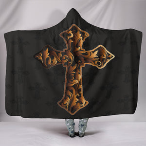 Gold Cross Cozy Warm Hooded Sherpa And Microfiber Blanket With Hood