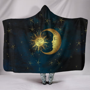 Gold Sun and Moon - Cozy Warm Hooded Blanket