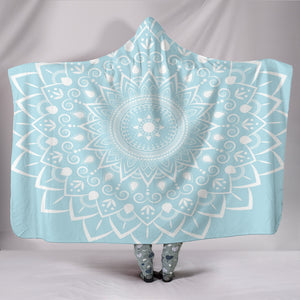 Light Blue Mandala  Sherpa Hooded Blanket