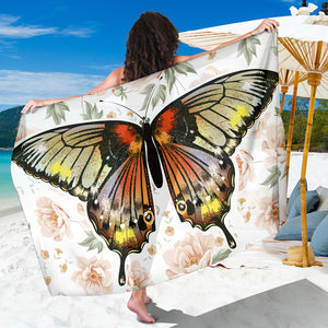 Butterfly and Flowers Sarong Scarf Blanket, Butterfly Lover Gift, Pretty Butterfly Beach Cover Up, Beach Sarong Skirt Dress - Freedom Look