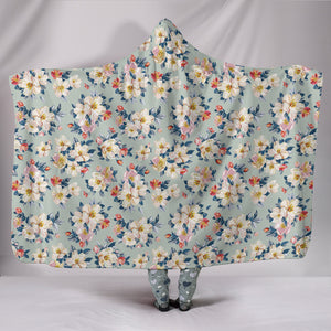Boho White Flowers Hooded Blanket