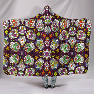 Colorful Sugar Skulls - Cozy Warm Hooded Sherpa And Microfiber Blanket With Hood