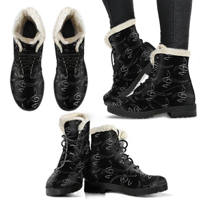 Modern Treble Clef Design Faux Fur Leather Boots Winter Shoes