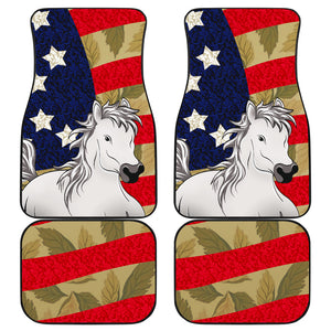 White Horse USA Flag - Universal Front and Back Car Mats Gift (Set of 2 or 4)