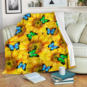Sunflowers & Butterflies Premium Blanket For Youth And Adults