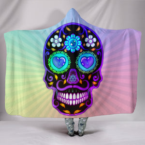 Sugar Skull Lover Hooded Sherpa And Microfiber Blanket With Hood