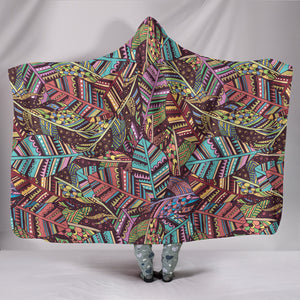 Boho Indian Feathers Hooded Blanket