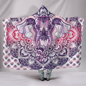 Elephant Purple Mandala - Cozy Warm Hooded Sherpa And Microfiber Blanket With Hood