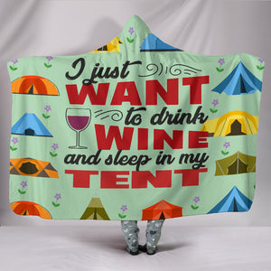 Wine & Caravan Camping Hooded Blanket - Green