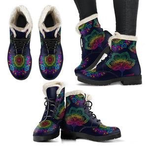 Colorful Flower Faux Fur Lined Women's Vegan-Friendly Leather Men's Boots