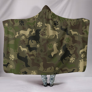 Dachshund Wiener Dog Camo Cozy Warm Hooded Sherpa And Microfiber Blanket
