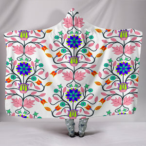 Floral Beadwork Four Clans White Hooded Blanket