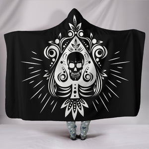 Black Skull Tattoo Cozy Warm Hooded Sherpa And Microfiber Blanket With Hood