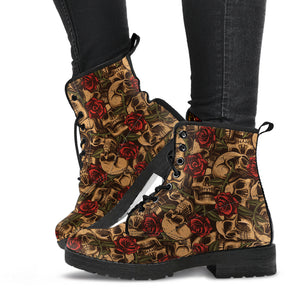 Sugar Skull Brown Handcrafted Women's Booties Vegan-Friendly Leather Boots