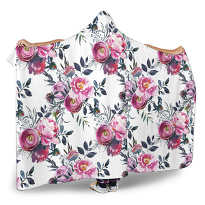 Floral Grey Roses & Peonies - Hooded Blankets