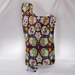 Colorful Sugar Skulls - Cozy Warm Hooded Sherpa And Microfiber Blanket With Hood
