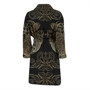 Premium Men's Golden Sea Turtle Bath Robe Housecoat Wrapper for Birthday Christmas Gift