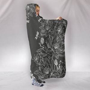 Lotus Dragonfly Sketch Hooded Blanket