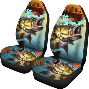 Fishing Big Fish - Set of 2 Universal Front Car Seat Covers Protection Gift