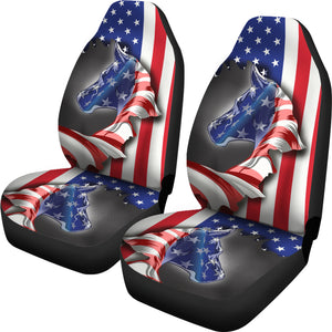 Horse USA Flag Car Seat Covers Set of 2 Protection Decoration