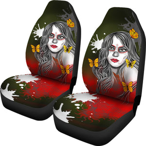 Sugar Skull Butterfly - Set of 2 Universal Front Car Seat Covers Protection