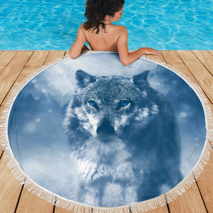 Blue Eyed Wolf Beach Blanket Camping Picnic Portable Outdoor Blanket
