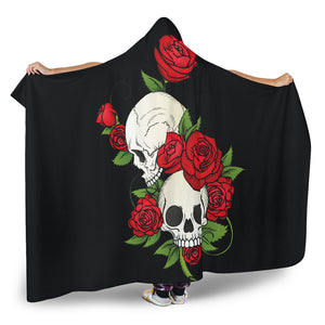 Skull Couple Roses (Black) - Hooded Blankets