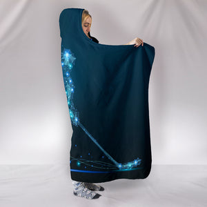 Ice Hockey Player Cozy Warm Hooded Sherpa And Microfiber Blanket With Hood