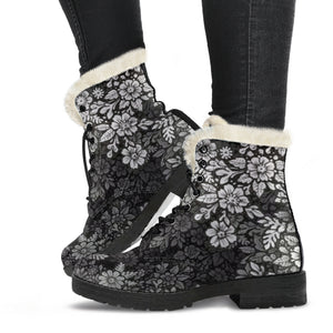 3D Floral Doodle-able Faux Fur Lined Women's Vegan-Friendly Leather Men's Boots