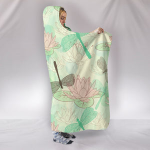 Seamless Pattern Lotus Dragonfly Hooded Blanket