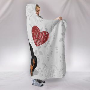 Love Doberman Cozy Warm Hooded Sherpa And Microfiber Blanket With Hood