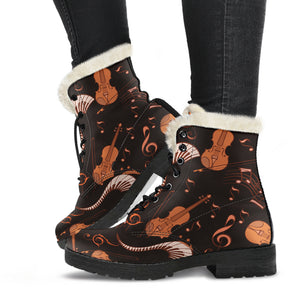 Strings and Notes Guitar Violin Faux Fur Leather Boots Shoes