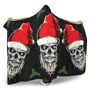 Evil Christmas Skull Santa Hooded Sherpa And Microfiber Blanket With Hood