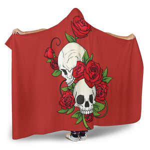 Skull Couple Roses (Red) - Hooded Blankets