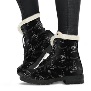 Modern Treble Clef Design Faux Fur Leather Boots Winter Shoes