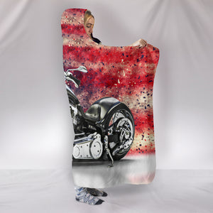 Motorbike With American Flag Cozy Warm Hooded Sherpa And Microfiber Blanket