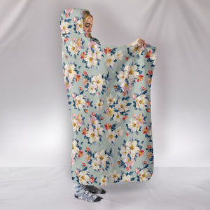 Boho White Flowers Hooded Blanket