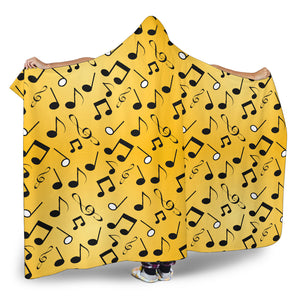 Yellow Music Notes Hooded Blanket Cosy Style