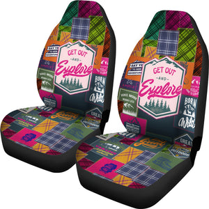 Camping Hiking Mountains - Pink Front Car Seat Covers (Set of 2)