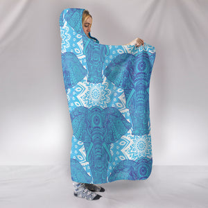 Blue Mandala Elephant Hooded Blanket