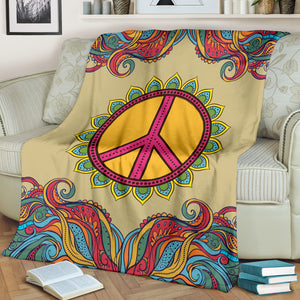 Yellow Hippie Peace Blanket Cozy Camping Picnic Portable Outdoor Blanket