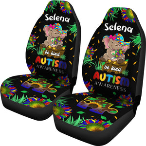 Autism Awareness Elephant Sunflower Personalized Black Car Seat Cover (Set of 2)