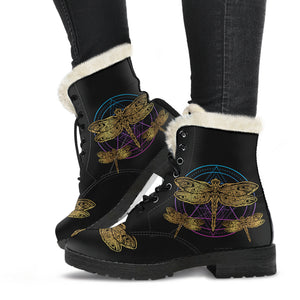Dragonfly Circle Faux Fur Leather Boots - Freedom Look