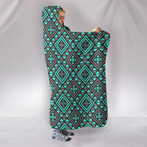 Boho Seamless Blue Pattern Hooded Blanket
