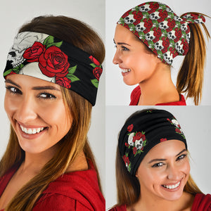 Skull Couple Roses (Black) - Bandana 3 Pack - Mask